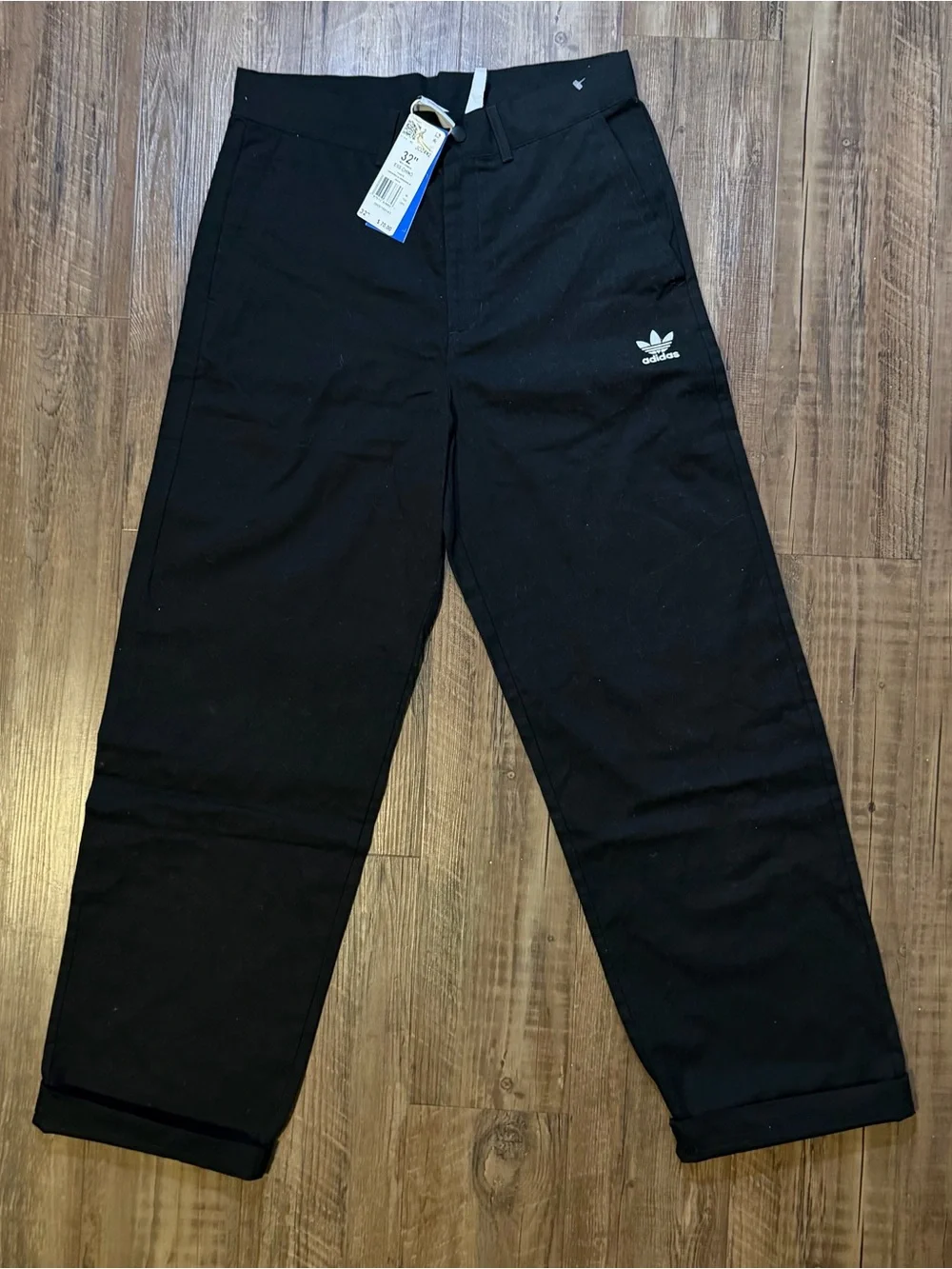 adidas Black Men's Straight-Leg Chinos with Trefoil Logo